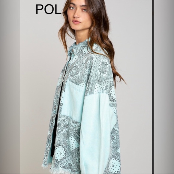 71. NWOT POL pretty mint+ blue+black paisley jacket w/solid details! - Picture 7 of 8